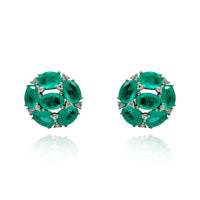 Sterling Silver Clip On Earrings With Emerald And Diamond Cubic Zirconia