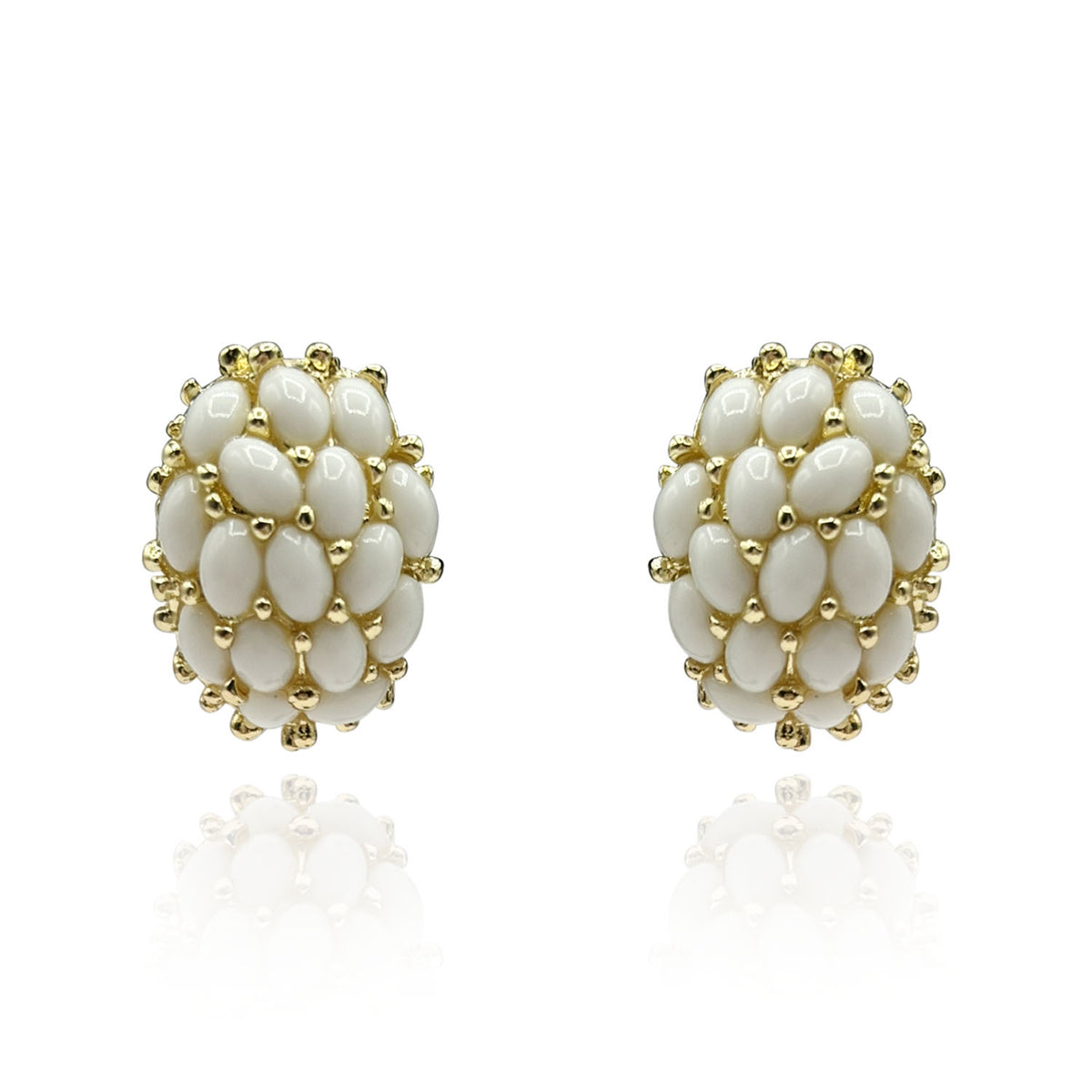 Classic Multi-Stone White Glass Clip On Earrings In Gold-Plated Brass