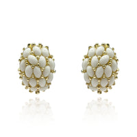 Classic Multi-Stone White Glass Clip On Earrings In Gold-Plated Brass