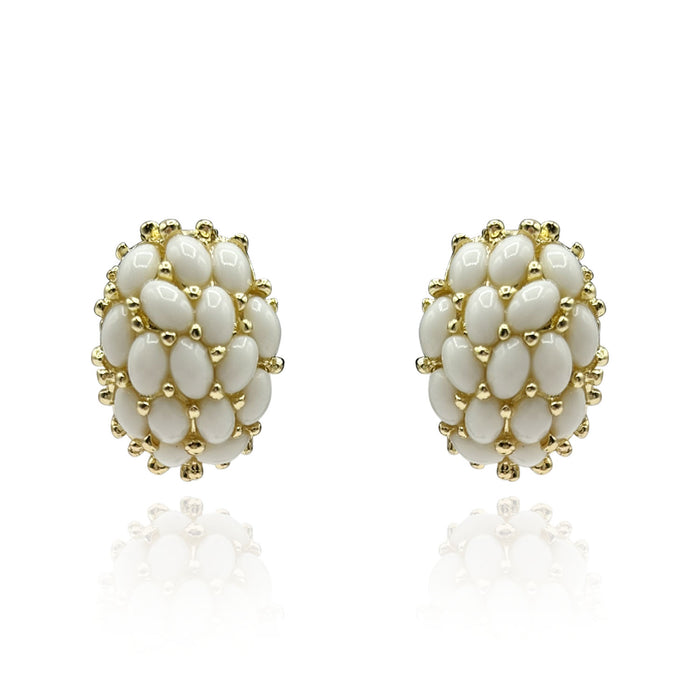 Classic Multi-Stone White Glass Clip On Earrings In Gold-Plated Brass