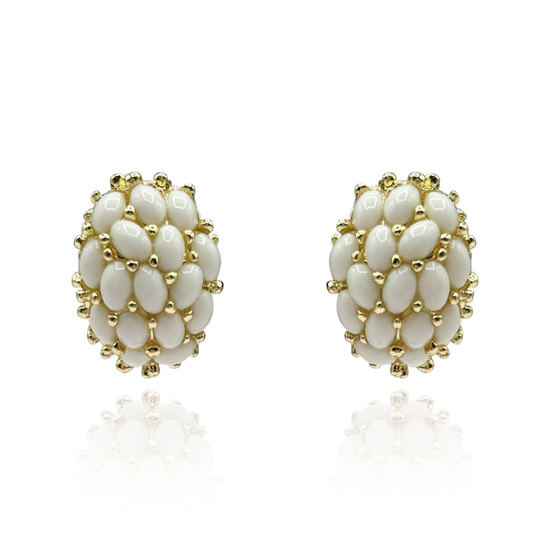 Classic Multi-Stone White Glass Clip On Earrings In Gold-Plated Brass