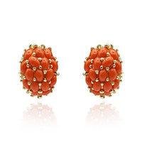 Multi Stone Glass Coral Clip On Earrings In Gold Plating