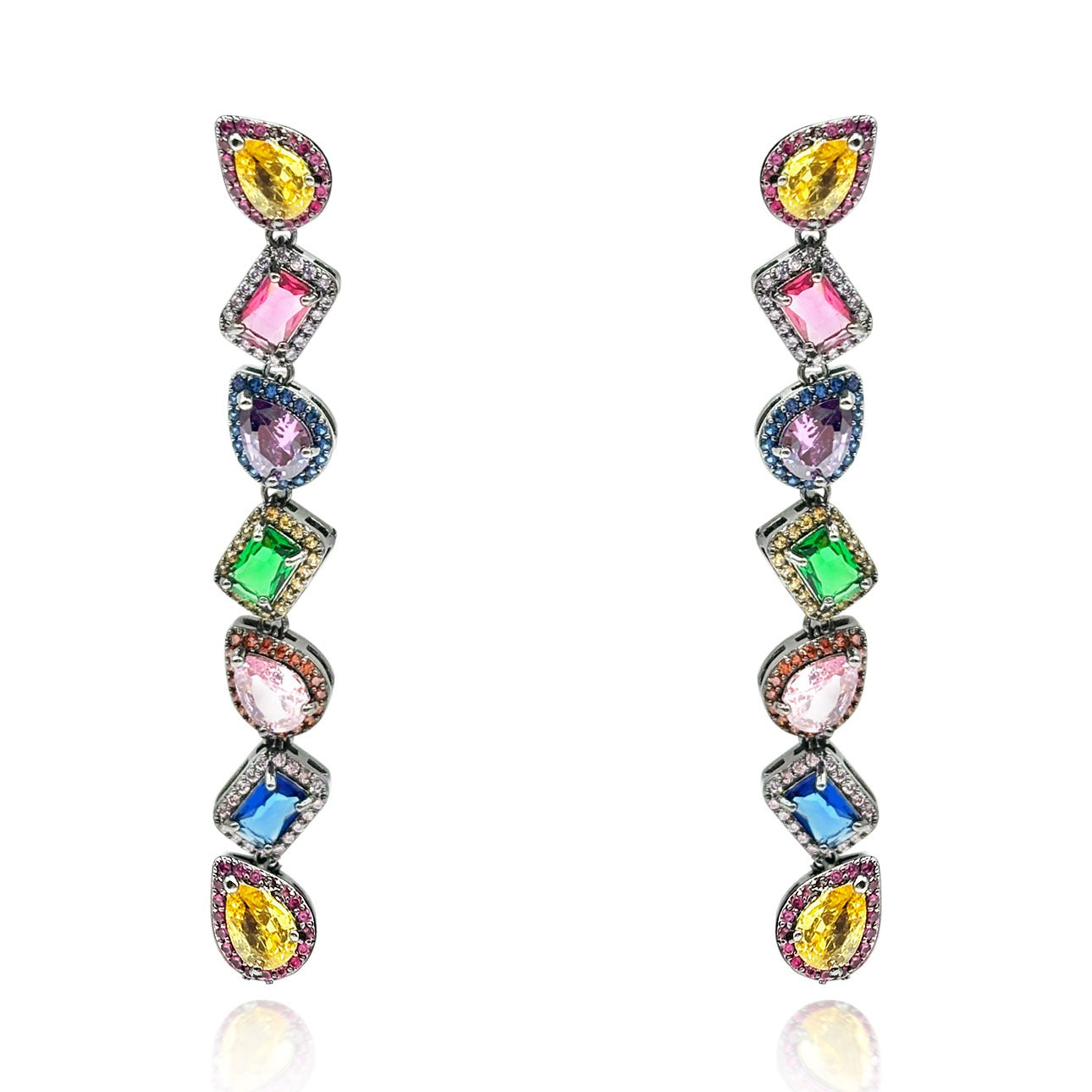 Gotas de cristal multicolor Clementina en engaste de rodio ennegrecido