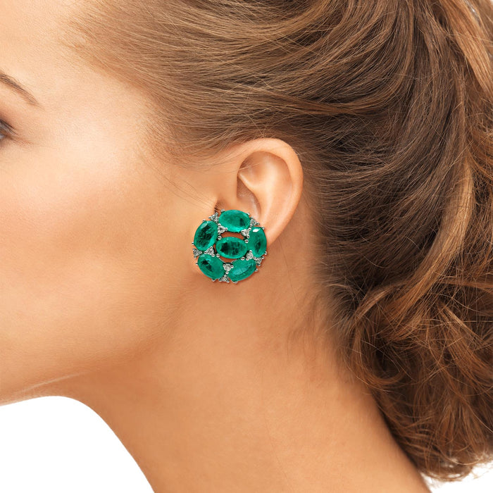 Sterling Silver Clip On Earrings With Emerald And Diamond Cubic Zirconia