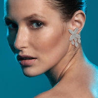 Micro Pave Crystal Petal Earrings In Rhodium-Plated Brass