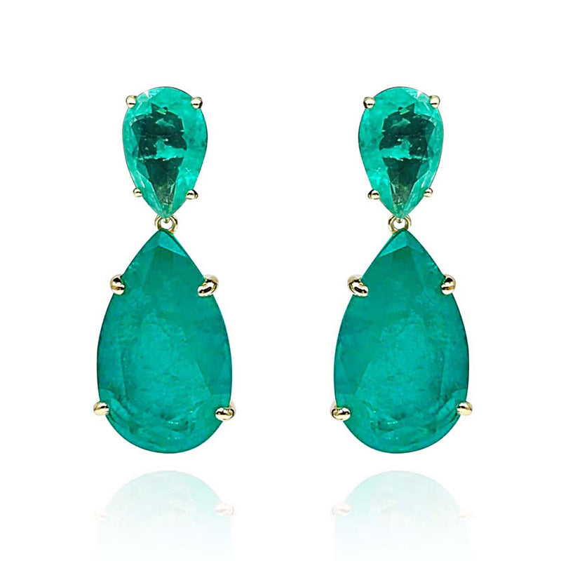 Large Pear Double Emerald Cubic Zirconai And Sterling Silver Drop Clip On Earrings