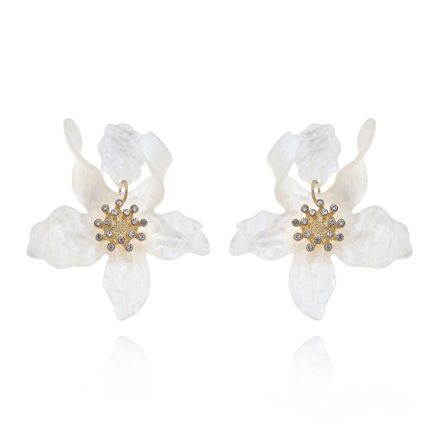 Aurelia White Floral Resin Drop Earrings