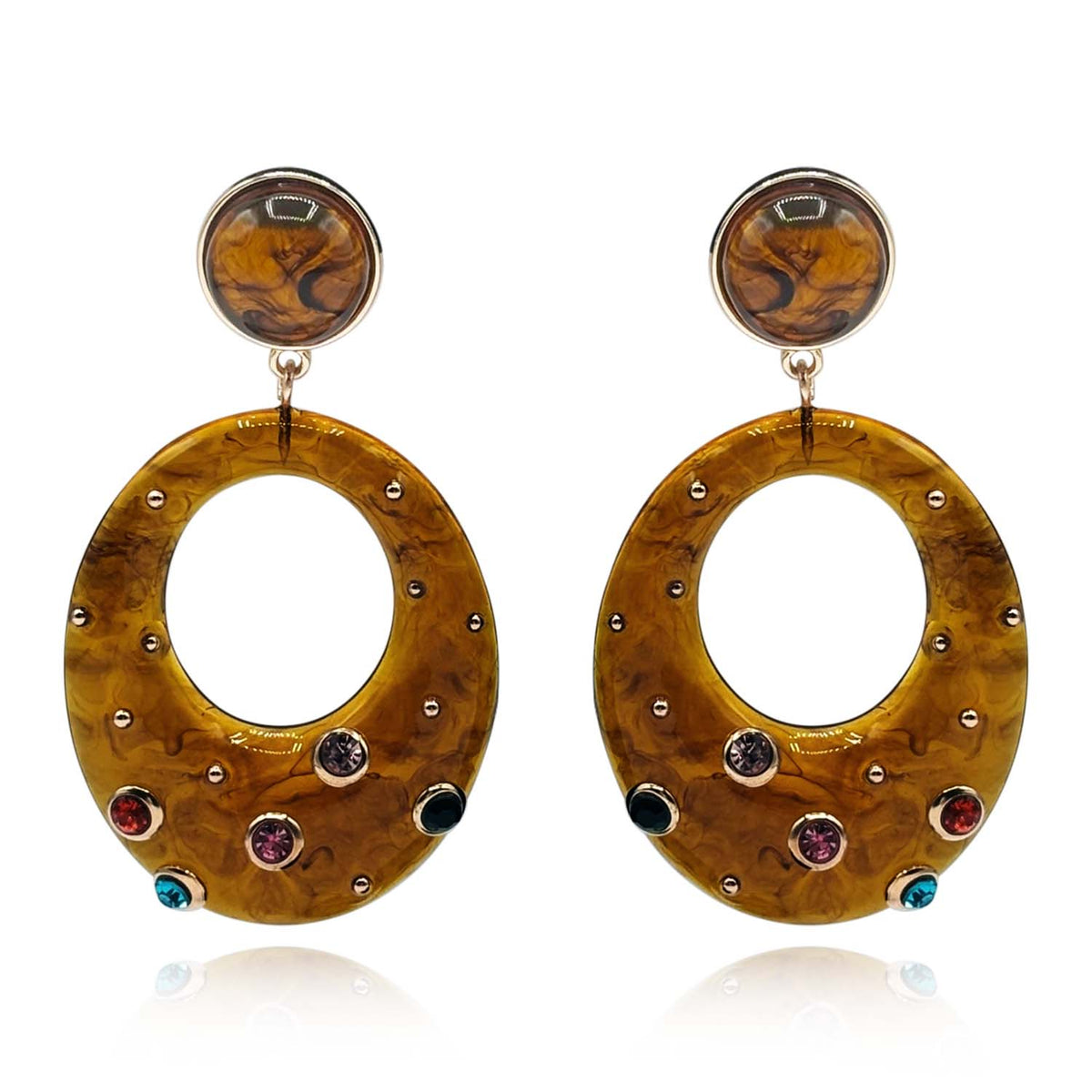 Studded Tortoise Resin Large Hoop Earrings