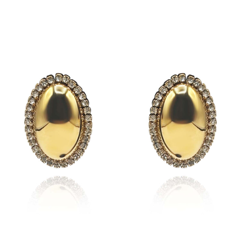 Crystal Trimmed Oval Gold Earrings