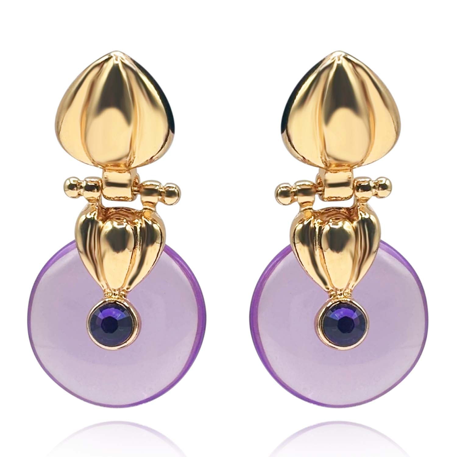 Pendiente colgante de oro Ghislaine con gota de resina de amatista