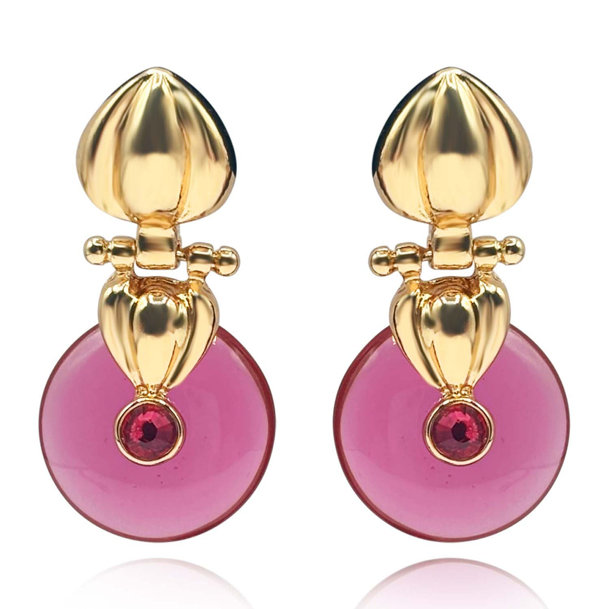 Gold Drop Earring With Pink Tourmaline  Resin Drop