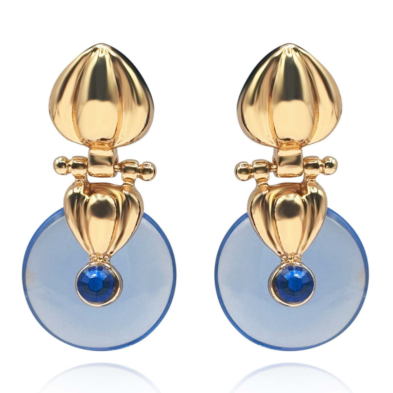 Gold Drop Earring With Sapphire Resin Drop