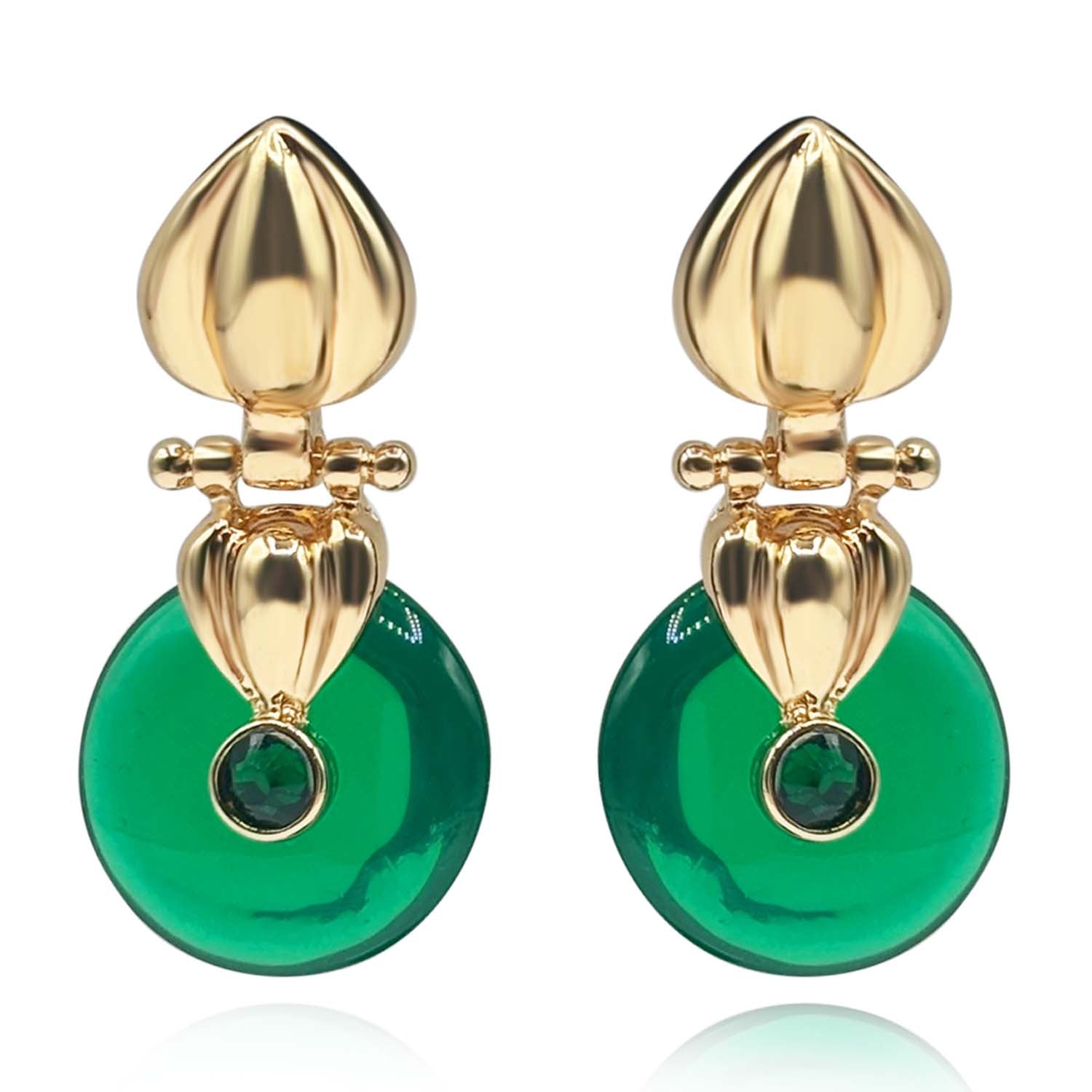 Pendiente Gilda de oro con gota de resina esmeralda