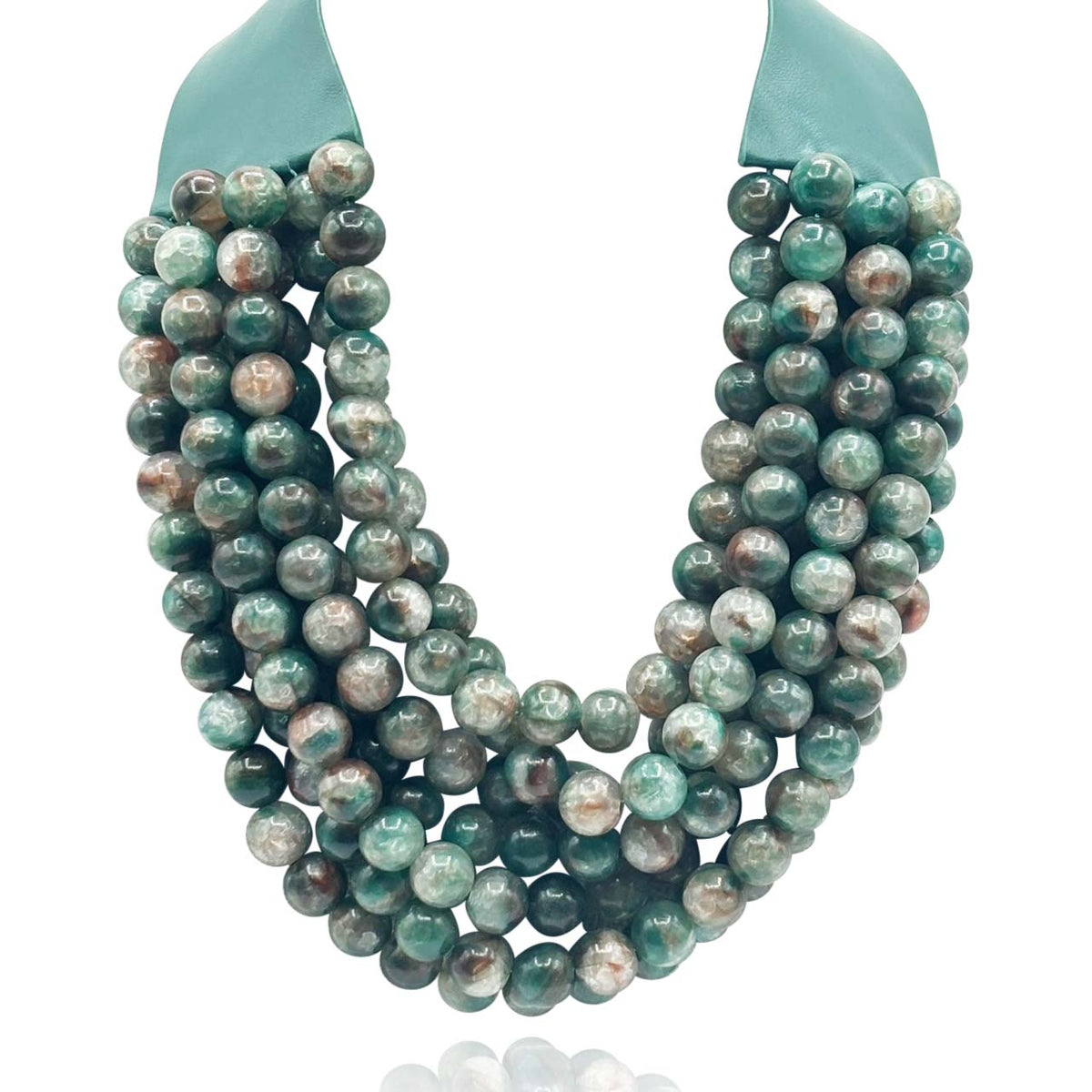 Multi-Strand Green Onyx Resin Necklace With Vegan Adjustable Clasp