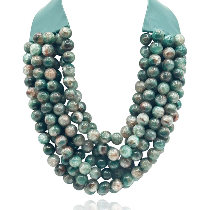 Multi-Strand Green Onyx Resin Necklace With Vegan Adjustable Clasp