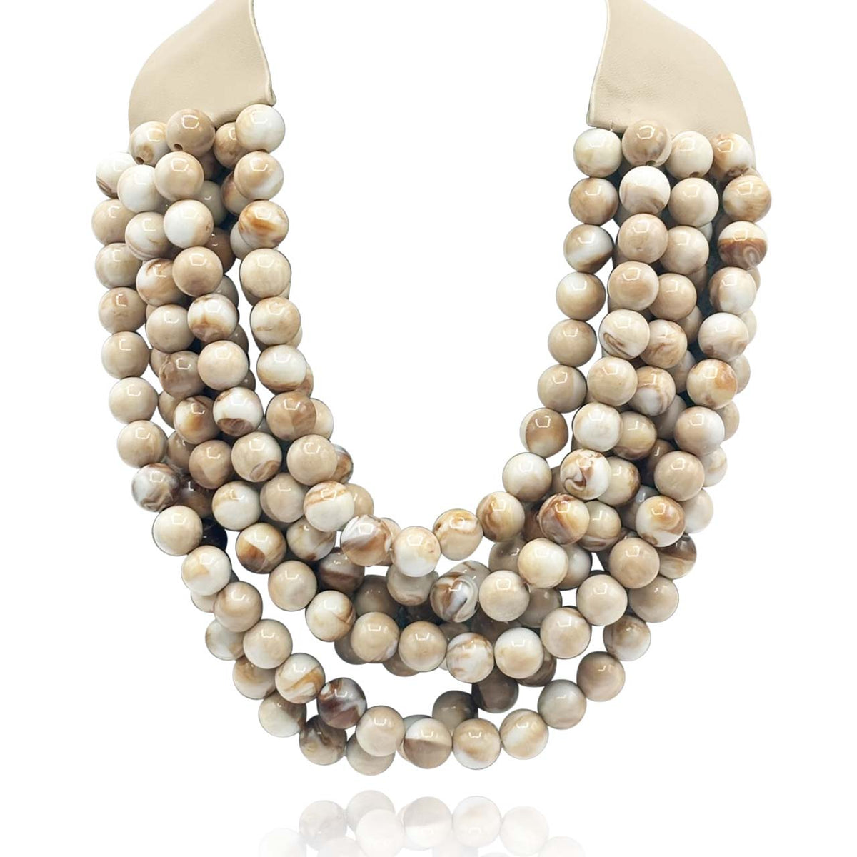 Ivory Agate Multi Strand Resin Necklace With Ivory Vegan Adjustable Clasp