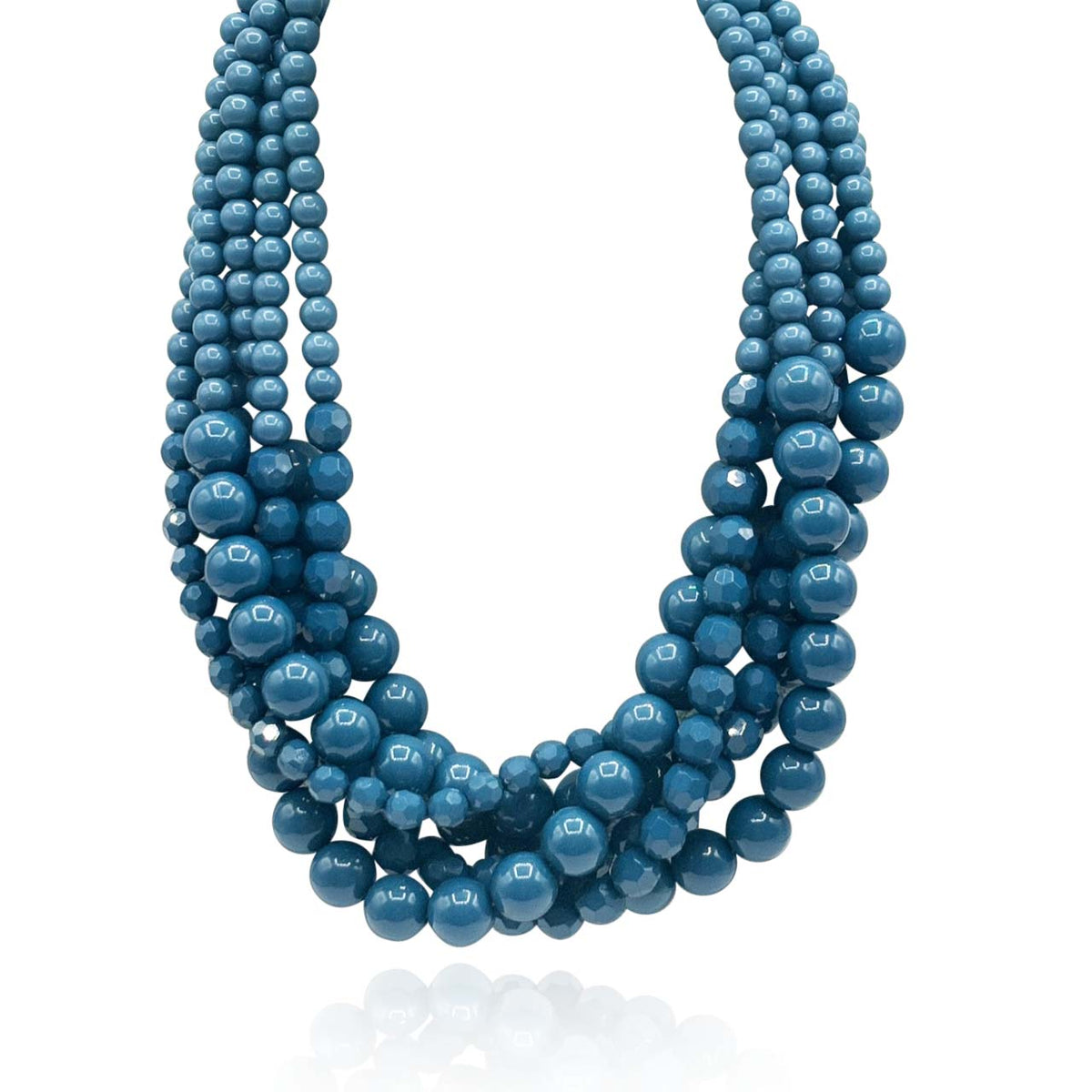 Multi Strand Faceted And Round Bead Blue Toursade