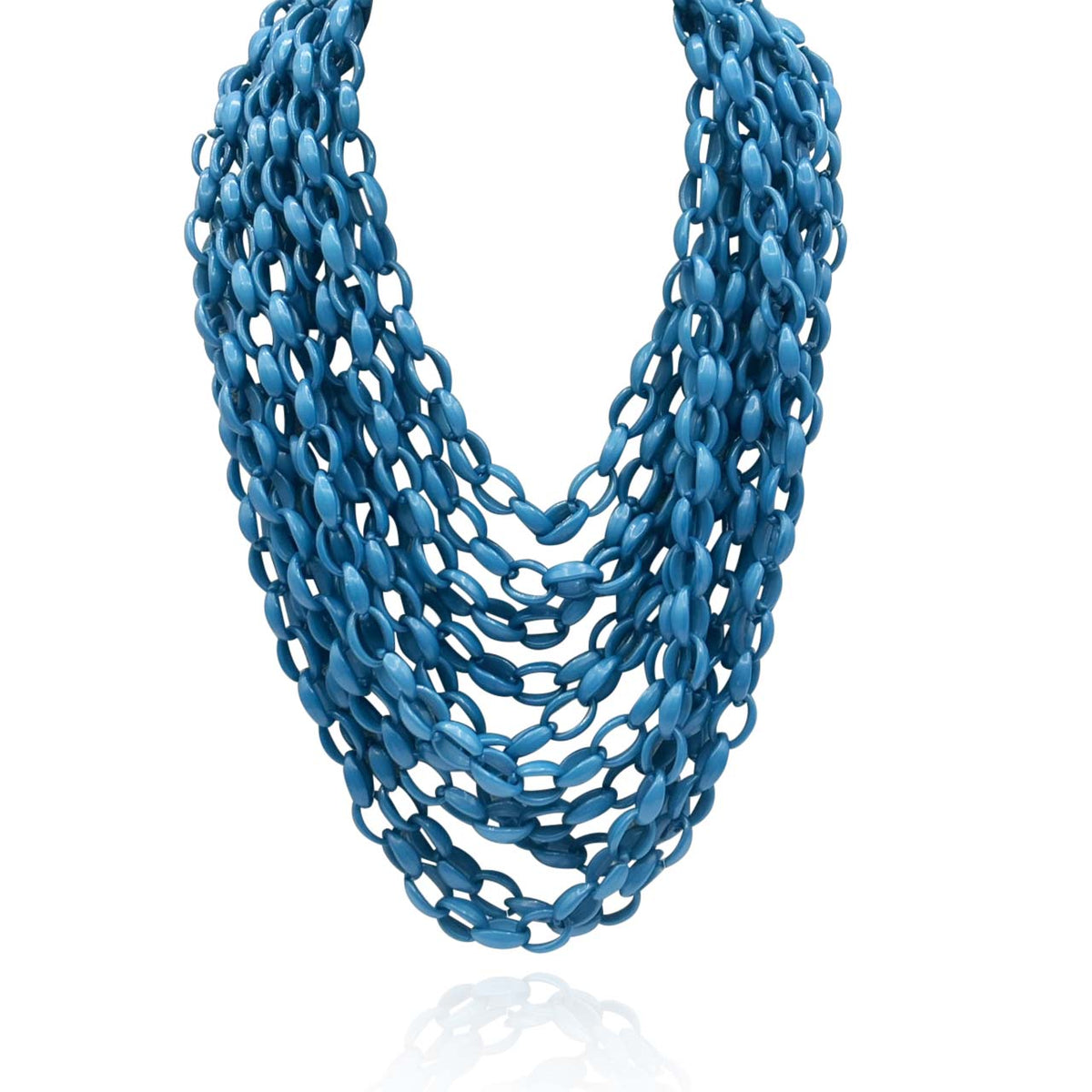 Multi Strand Blue Resin Chain Necklace