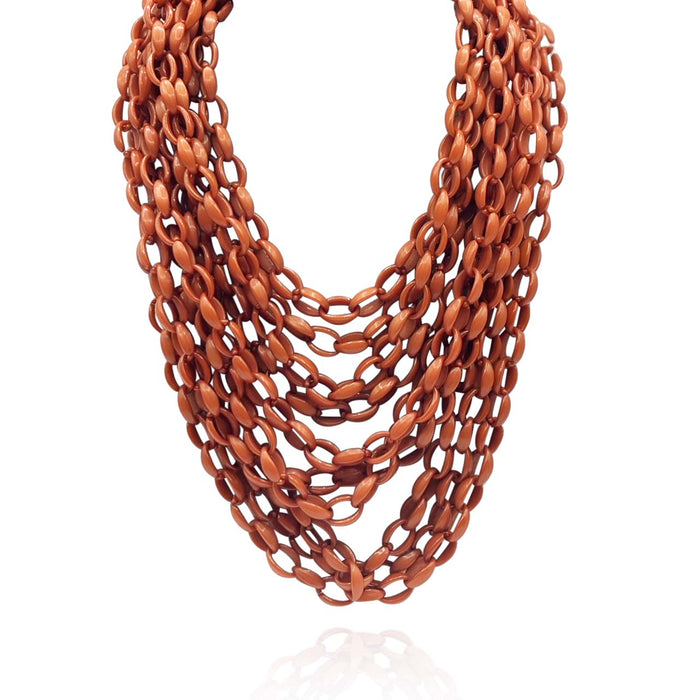 Multi Strand Terracotta Resin Chain Necklace