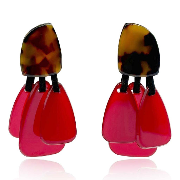 Tortoise Resin Top Earrings With Ruby Drops