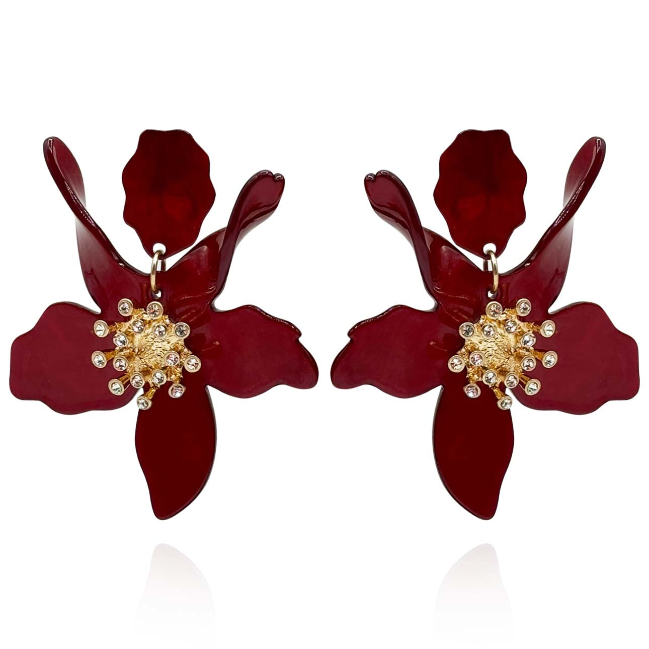 Aurelia Burgundy Floral Resin Drop Earrings