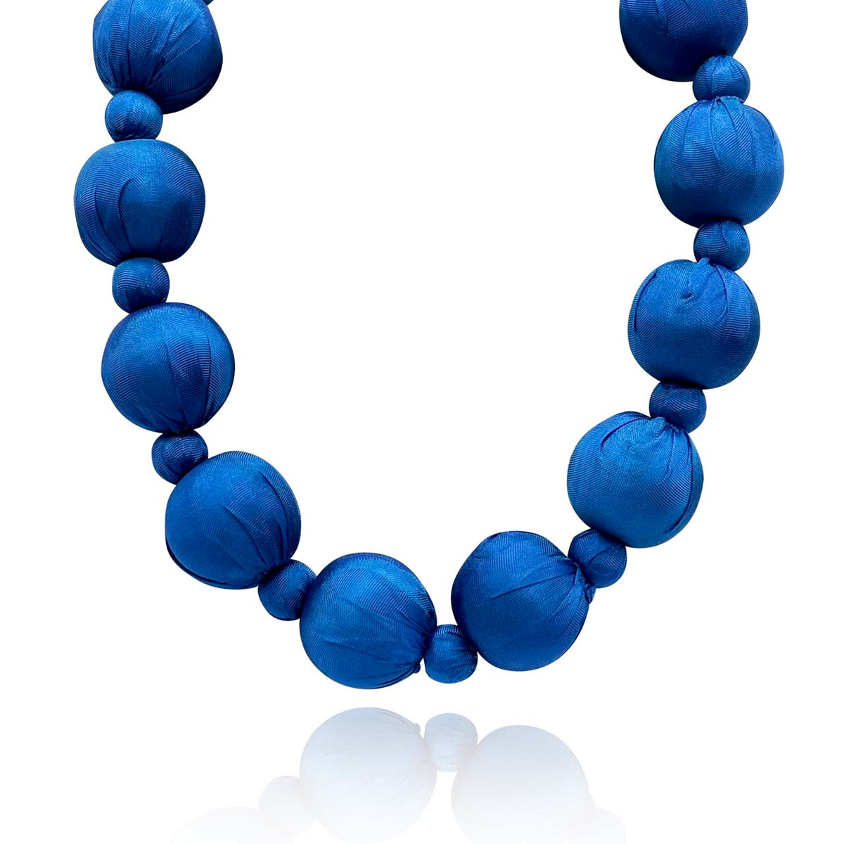 Large Cobalt Silk Covered Wood Bead Necklace