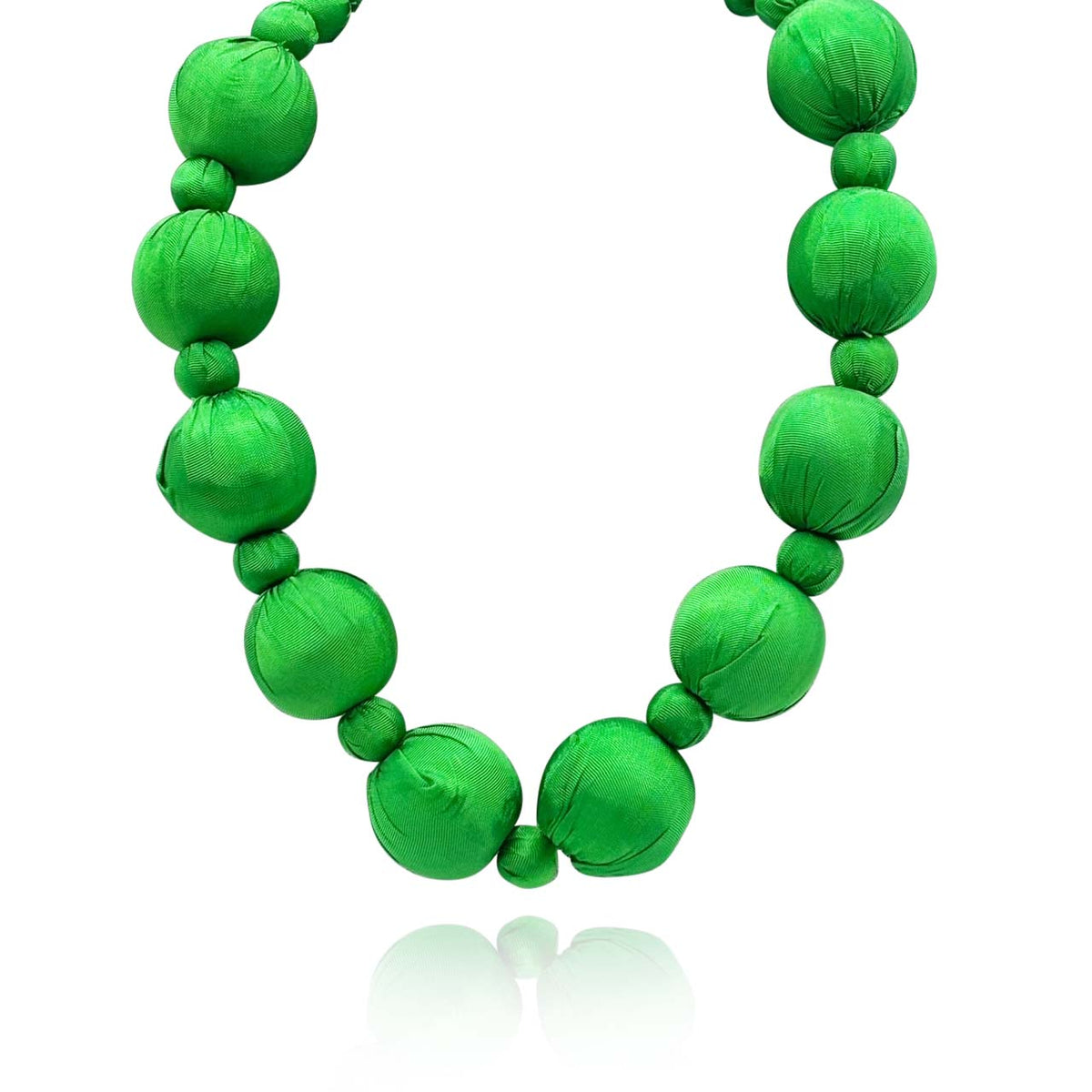 Large Emerald Silk Covered Wood Bead Necklace