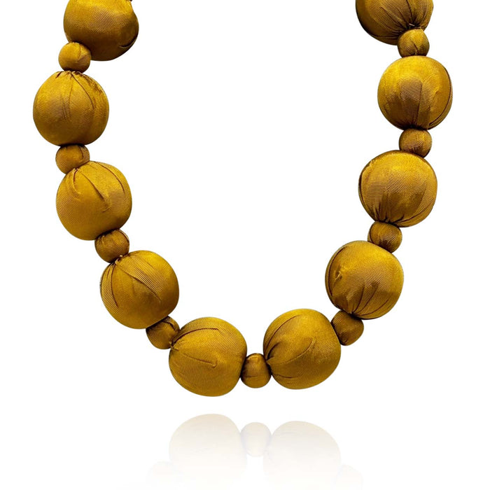 Large Ochre Silk Covered Wood Bead Necklace