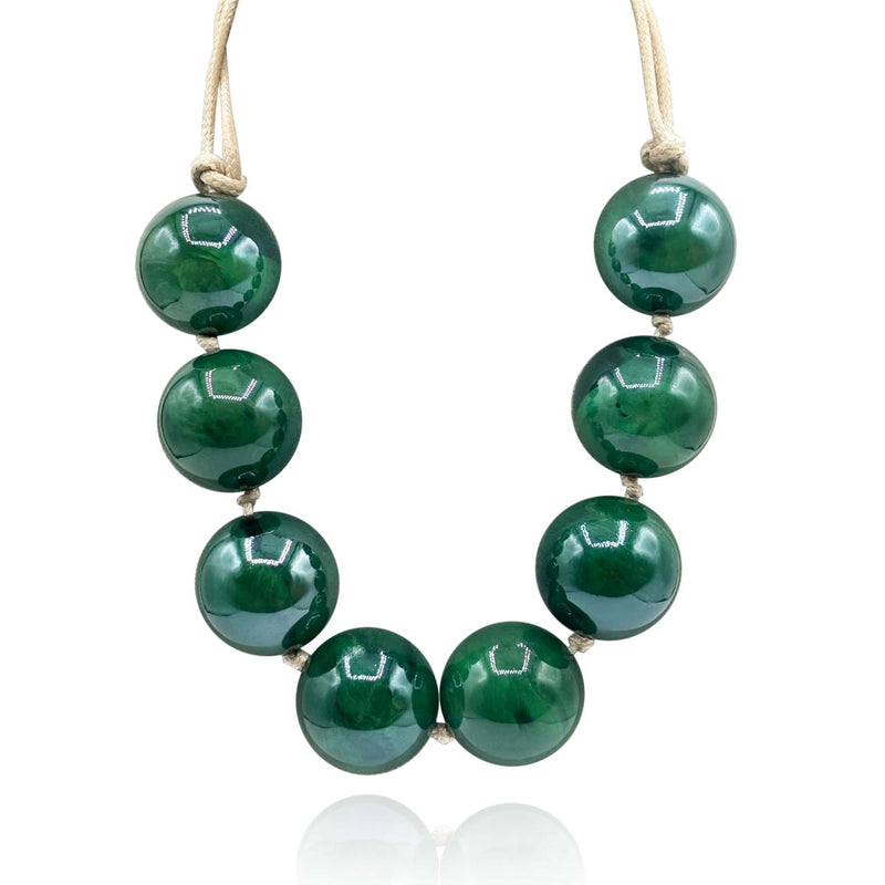 Emerald Marbled Knotted Resin Bead Necklace