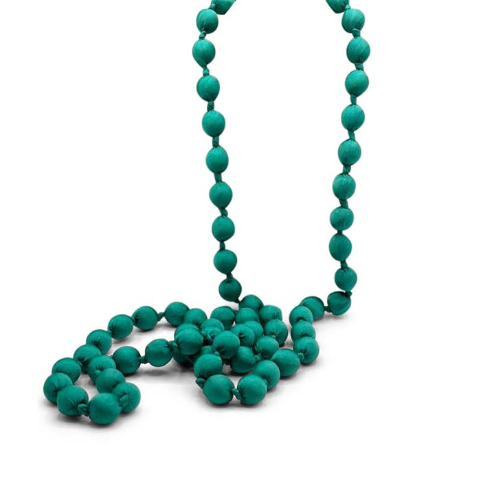 Teal Hand Knotted 21mm Silk Ball 74" Neklace