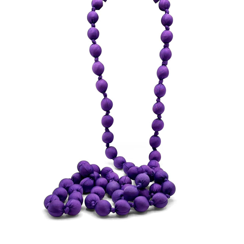 Purple Hand Knotted 21mm Silk Ball 74" Neklace