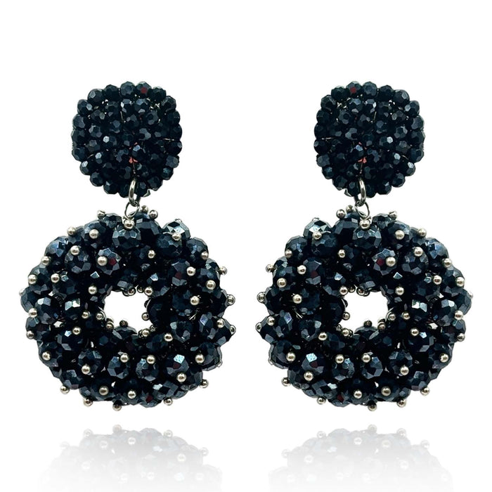 Black Glass Faceted Bead Clip On Drop Earrings