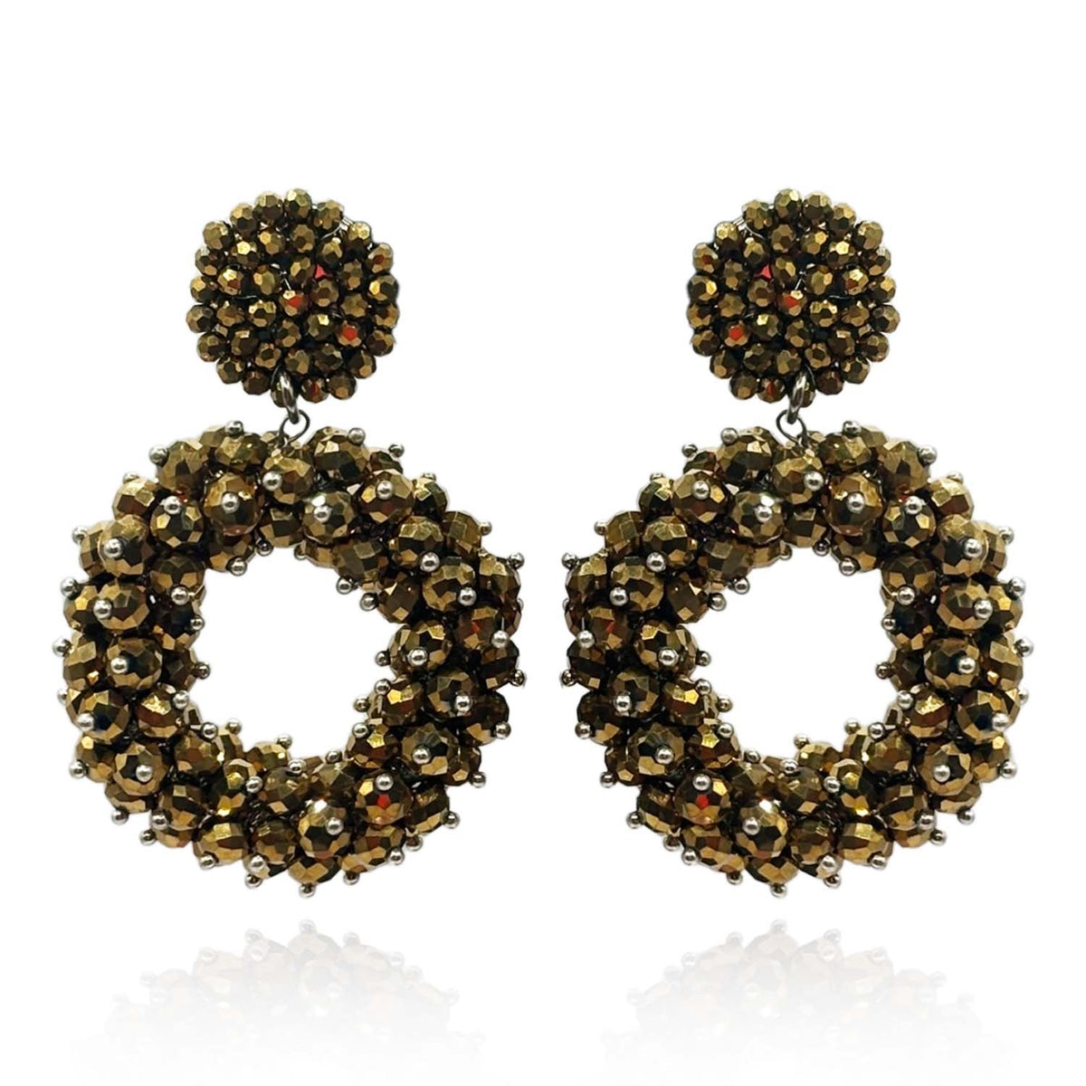 Gold Glass Faceted Bead Clip On Drop Earrings