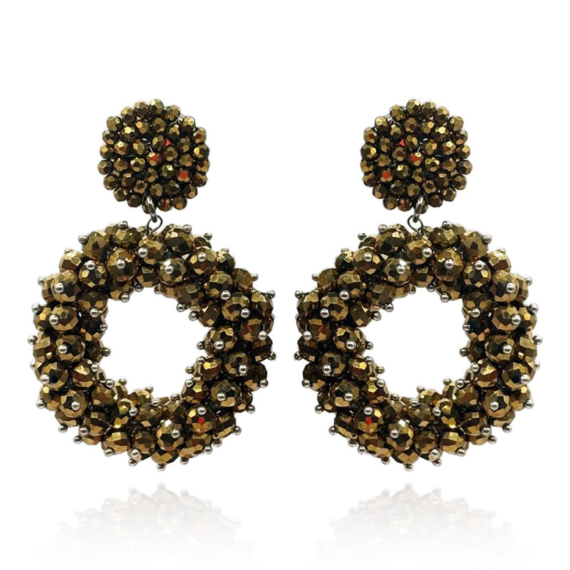 Gold Glass Faceted Bead Clip On Drop Earrings