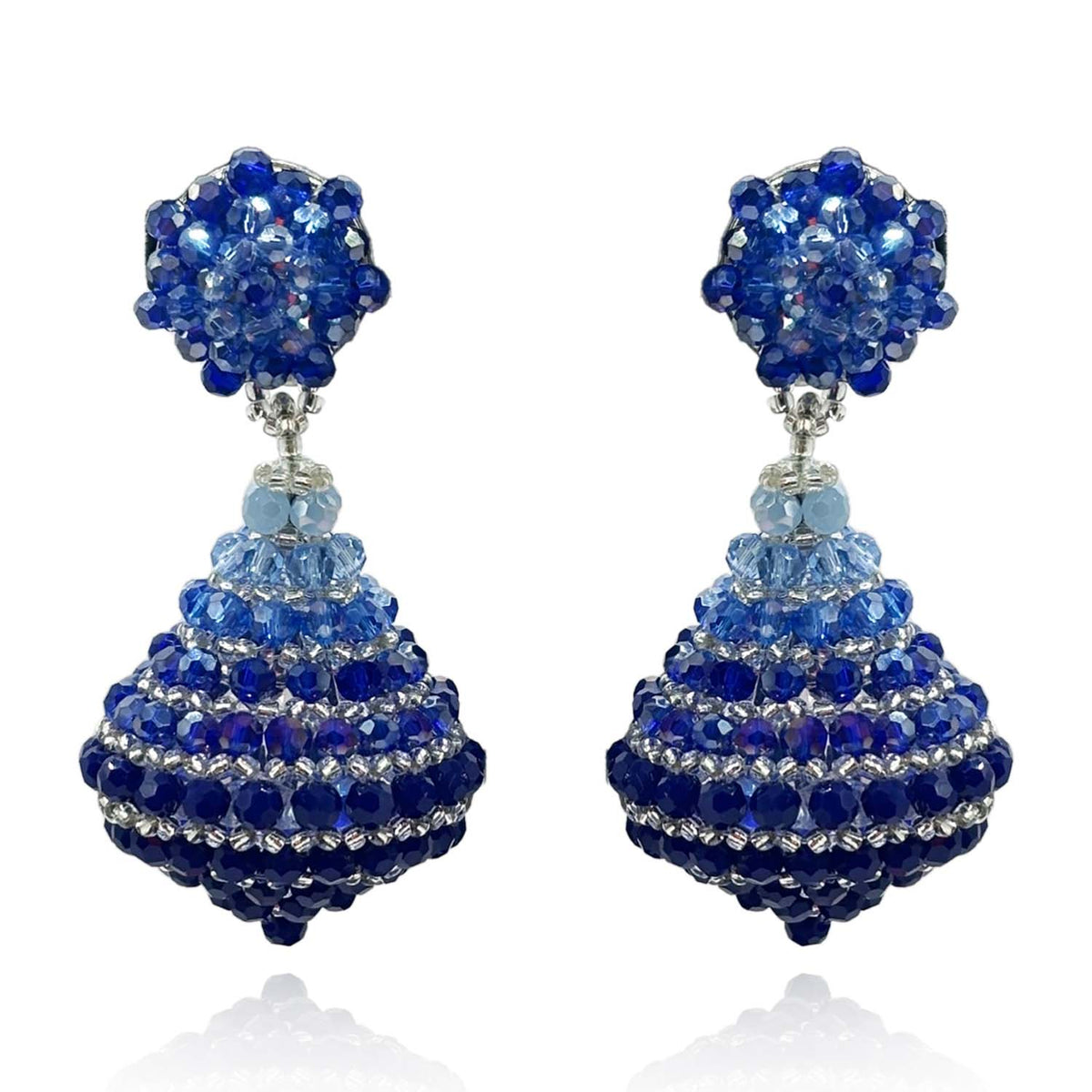 Sapphire Faceted Bead Clip On Drop Earrings