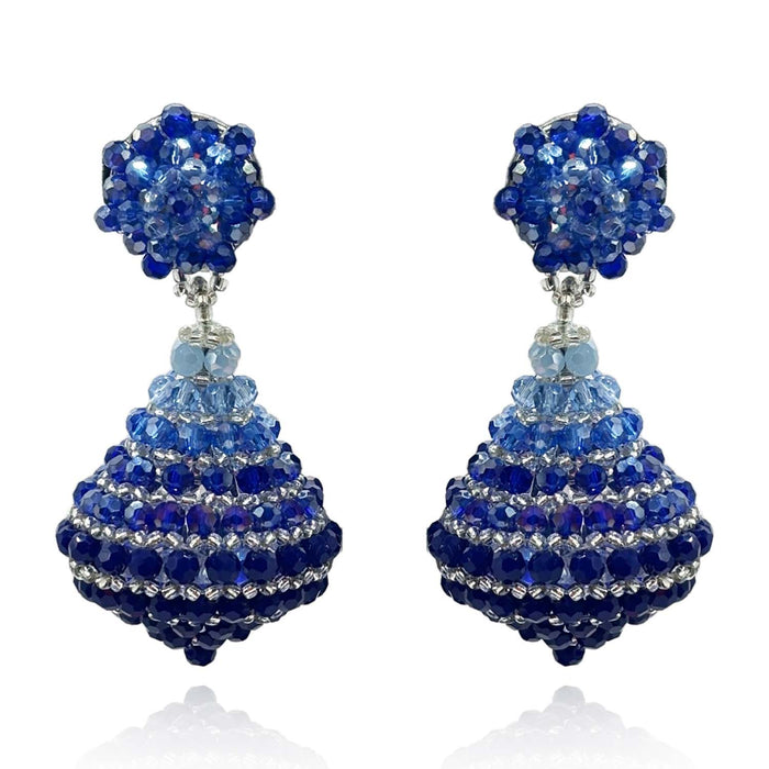 Sapphire Faceted Bead Clip On Drop Earrings