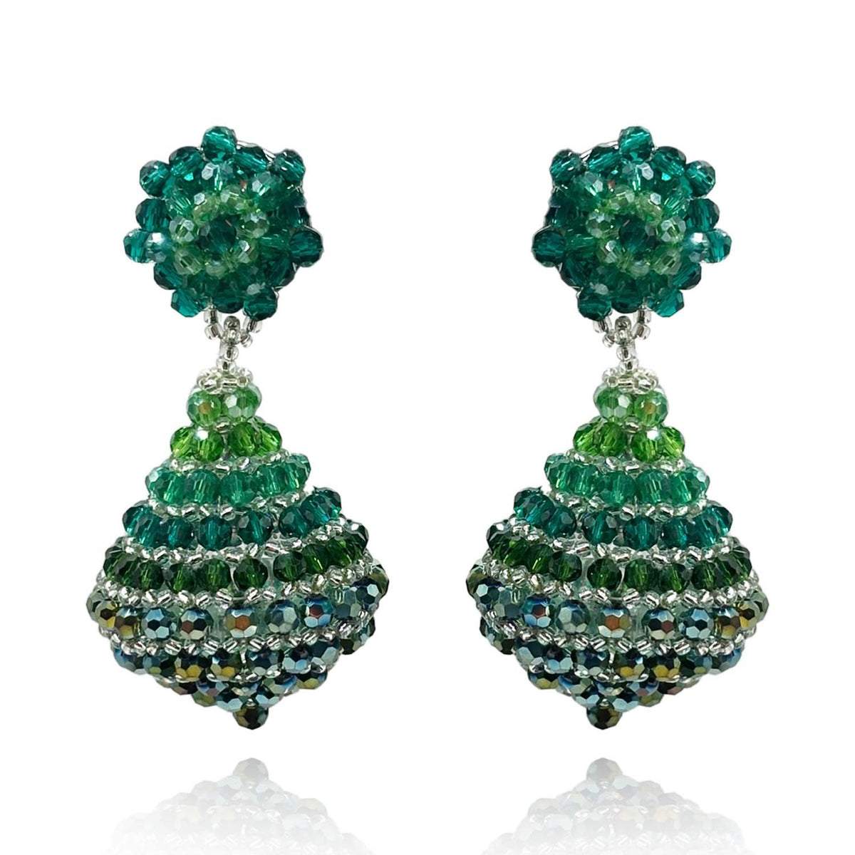 Emerald Faceted Bead Clip On Drop Earrings