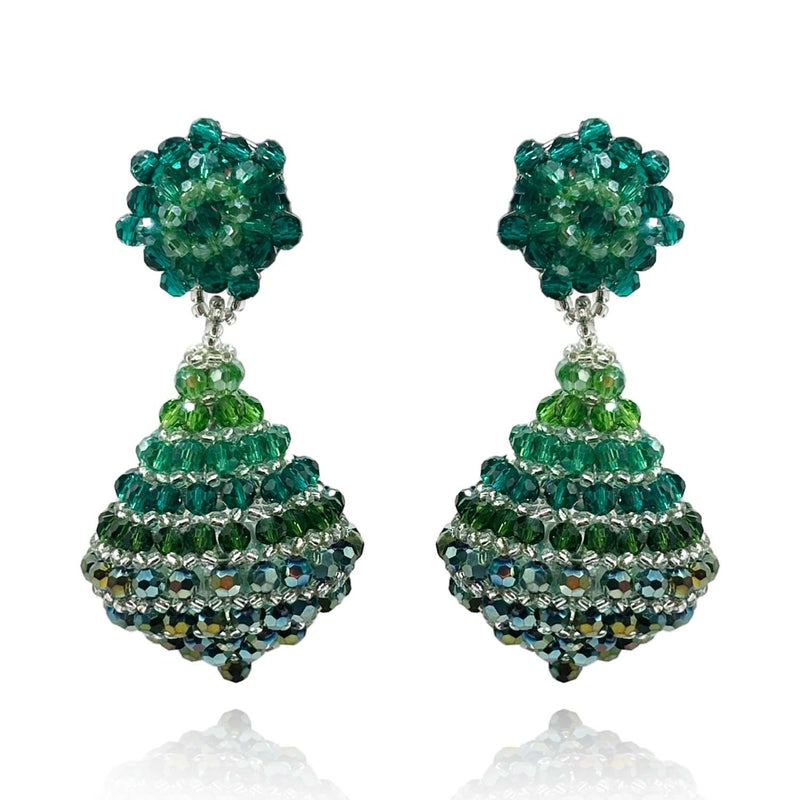 Emerald Faceted Bead Clip On Drop Earrings