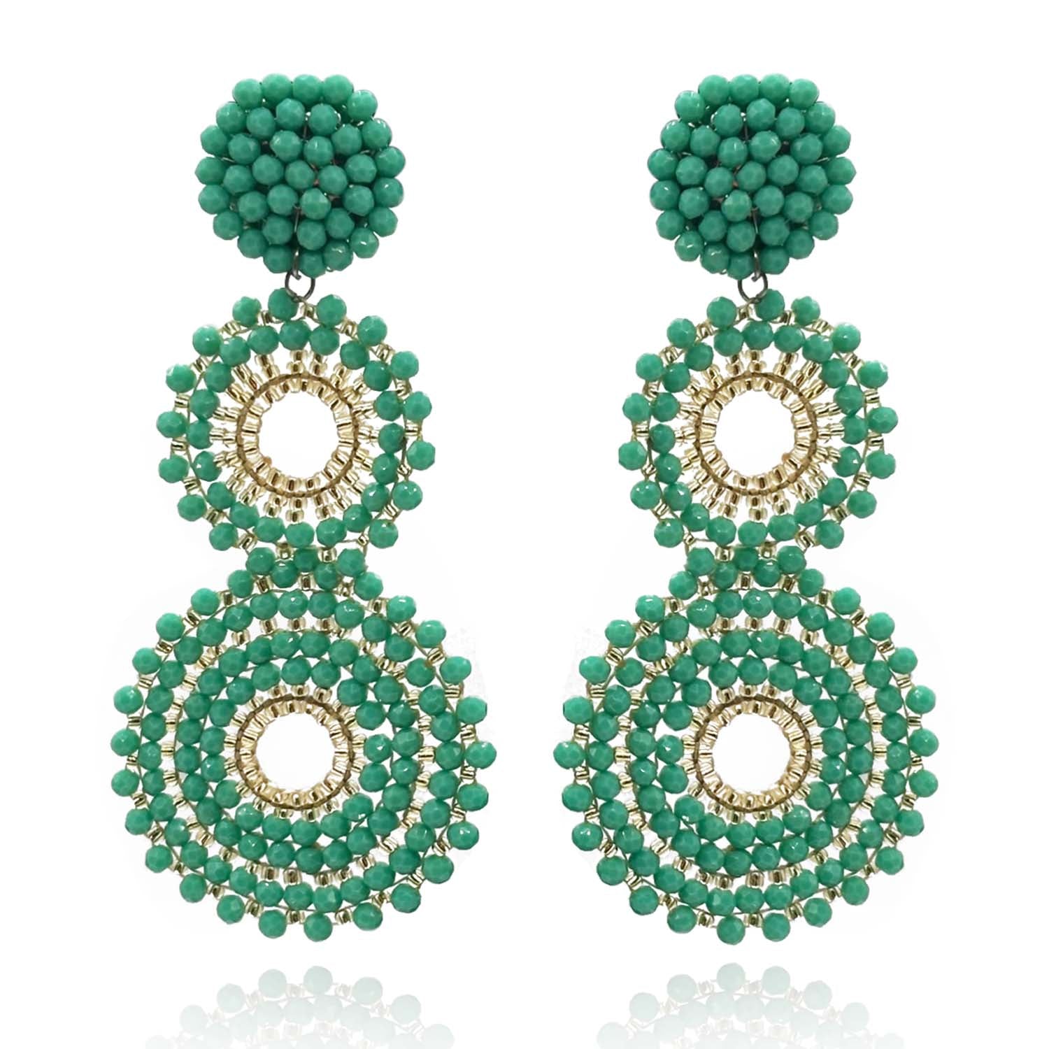 Pendientes colgantes bohemios con clip de cristal turquesa y dorado Lizzie