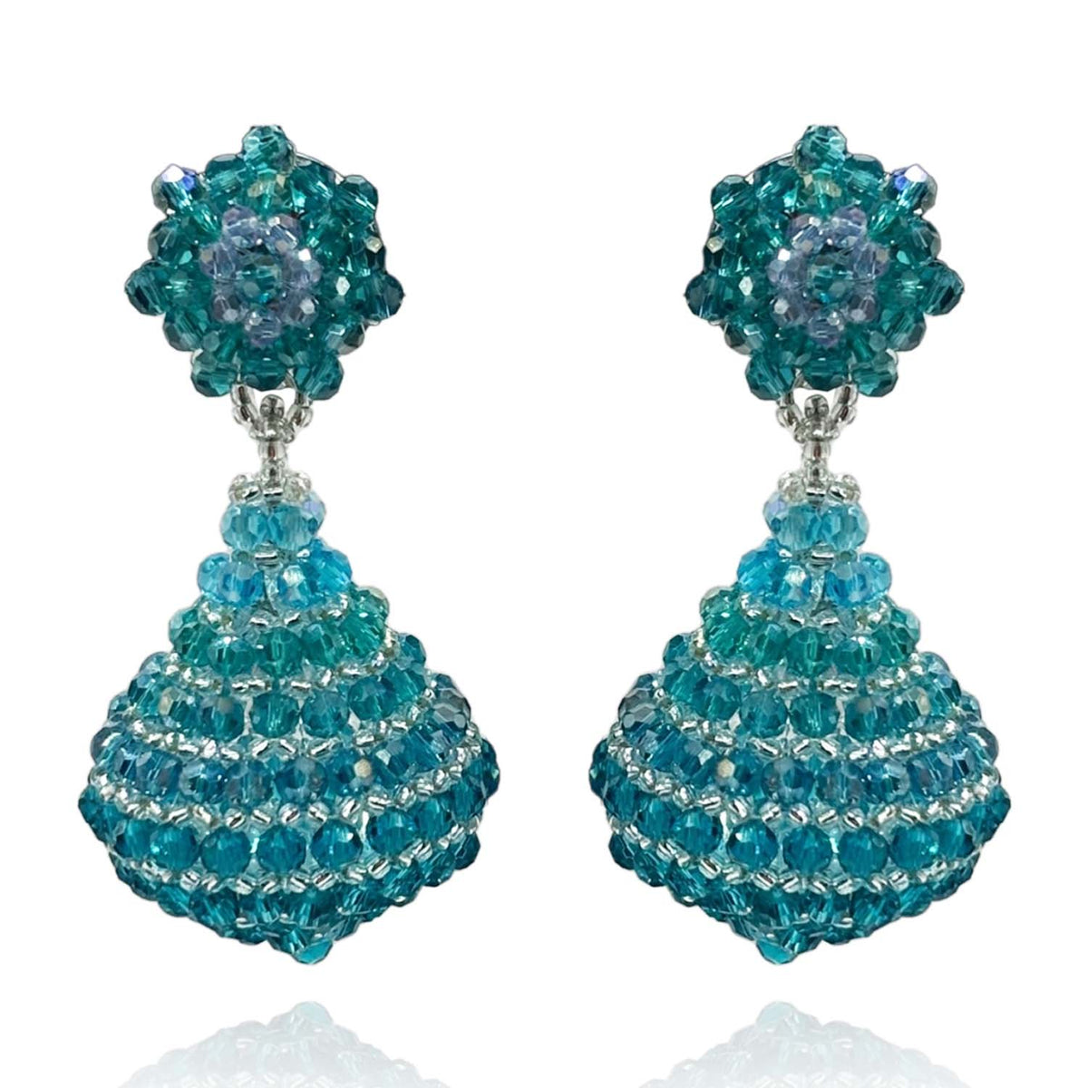 Aqua Faceted Bead Clip On Drop Earrings