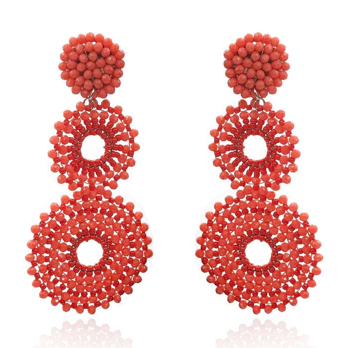 Coral Glass Clip On Boho Drop Earrings