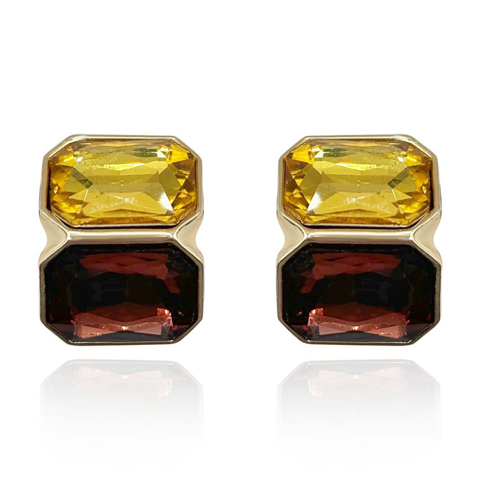 Topaz And Dark Topaz Double Stone Clip Earrings