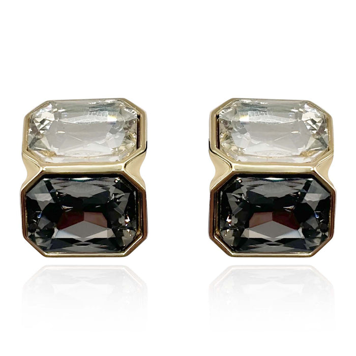 Crystal And Black Diamond  Double Stone Clip Earrings