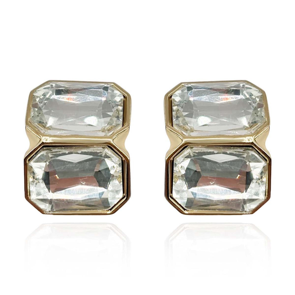 Crystal Double Stone Clip Earrings