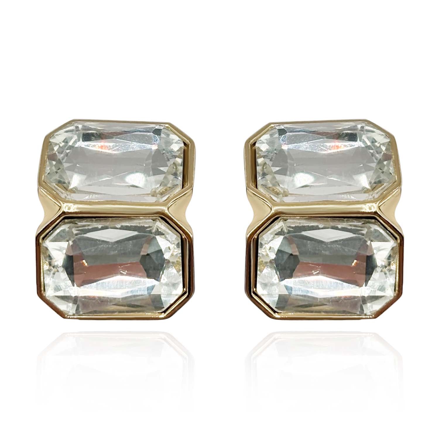 Pendientes de clip con doble piedra de cristal Leda