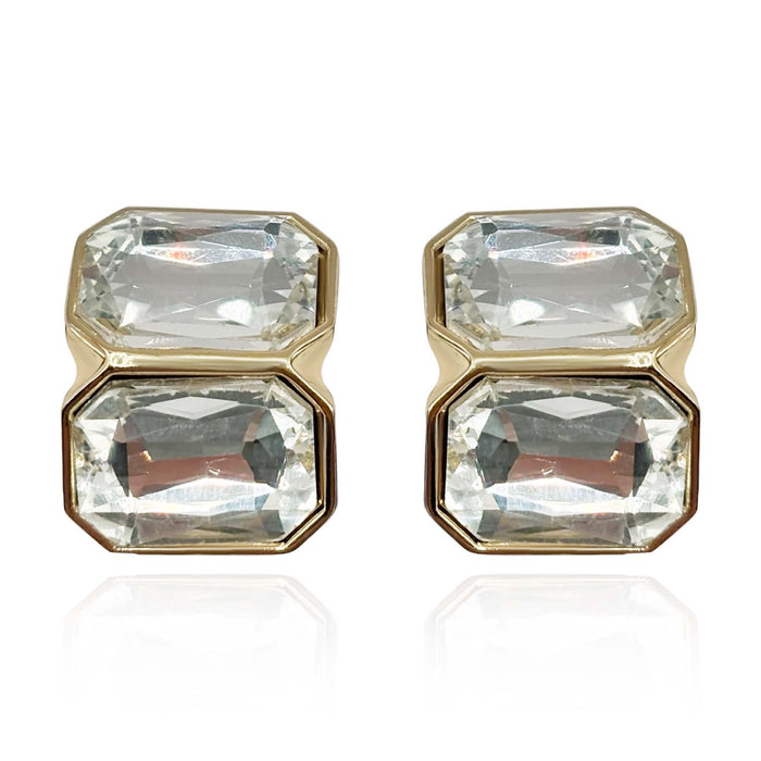 Crystal Double Stone Clip Earrings