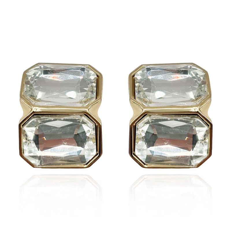 Crystal Double Stone Clip Earrings