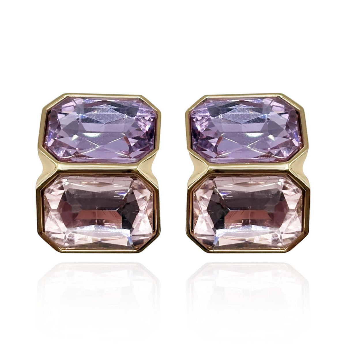 Light Amethyst And Light Rose Double Stone Clip Earrings