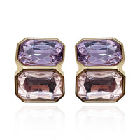 Light Amethyst And Light Rose Double Stone Clip Earrings