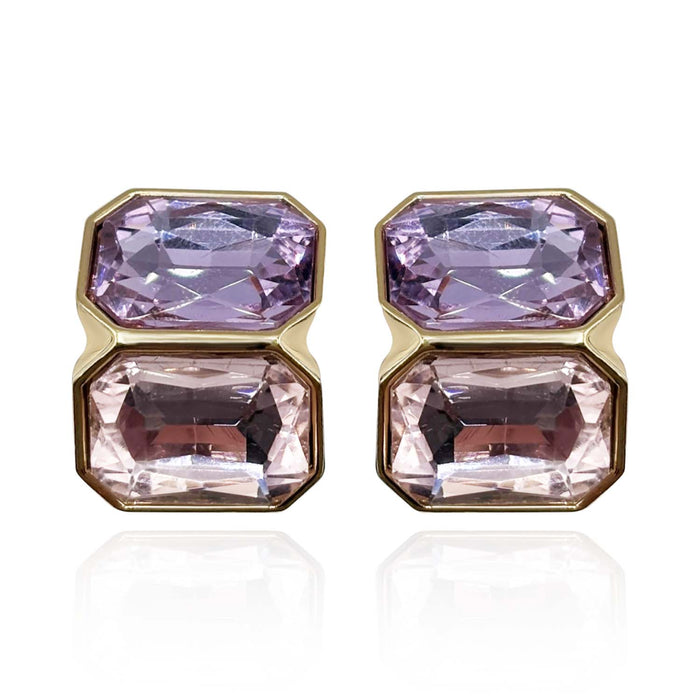 Light Amethyst And Light Rose Double Stone Clip Earrings